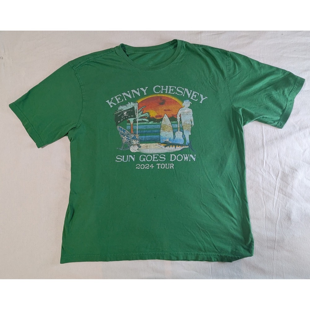 Kenny Chesney Shirt Mens Large Green Sun Goes Down 2024 Tour Graphic T-Shirt